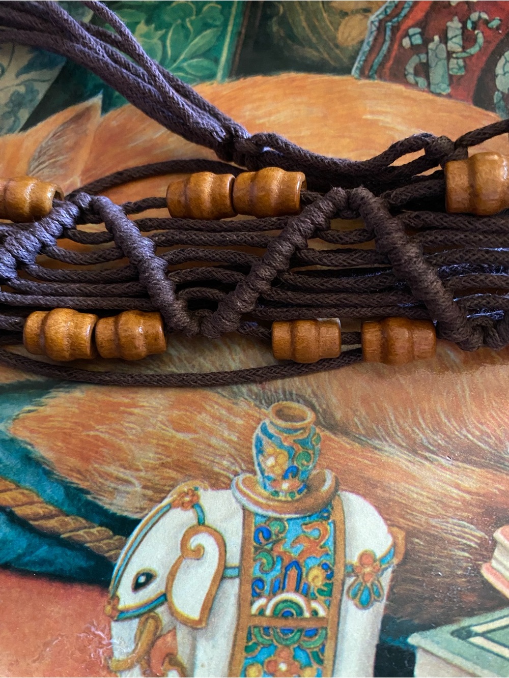 Boho Beaded belt - Dark Brown Cord with Wooden Beads tie belt - Picture 2 of 3